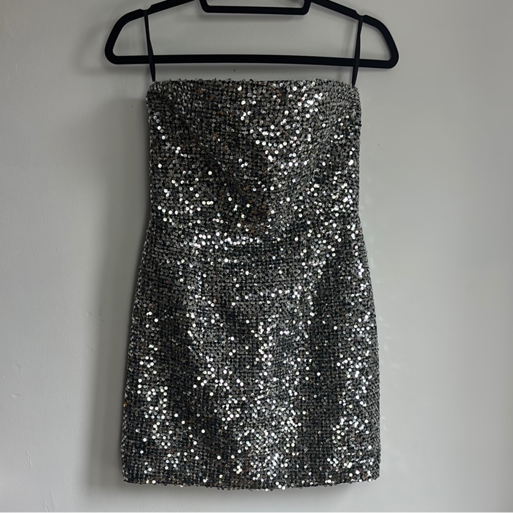 Glamorous Strapless Sequin Dress - Silver